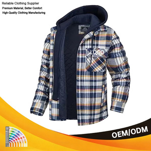 Casaco Casual de Manga Longa com Zíper em Material Premium para Outono e Inverno, Acolchoado e com Capuz em Flanela Xadrez para Homens - Product Image 1