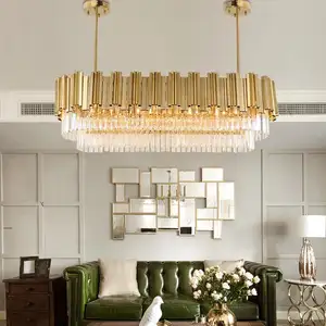 Metal Luxury Big Hotel Lobby Contemporary Round Gold Parts K9 Pendant Light Crystal Chandelier