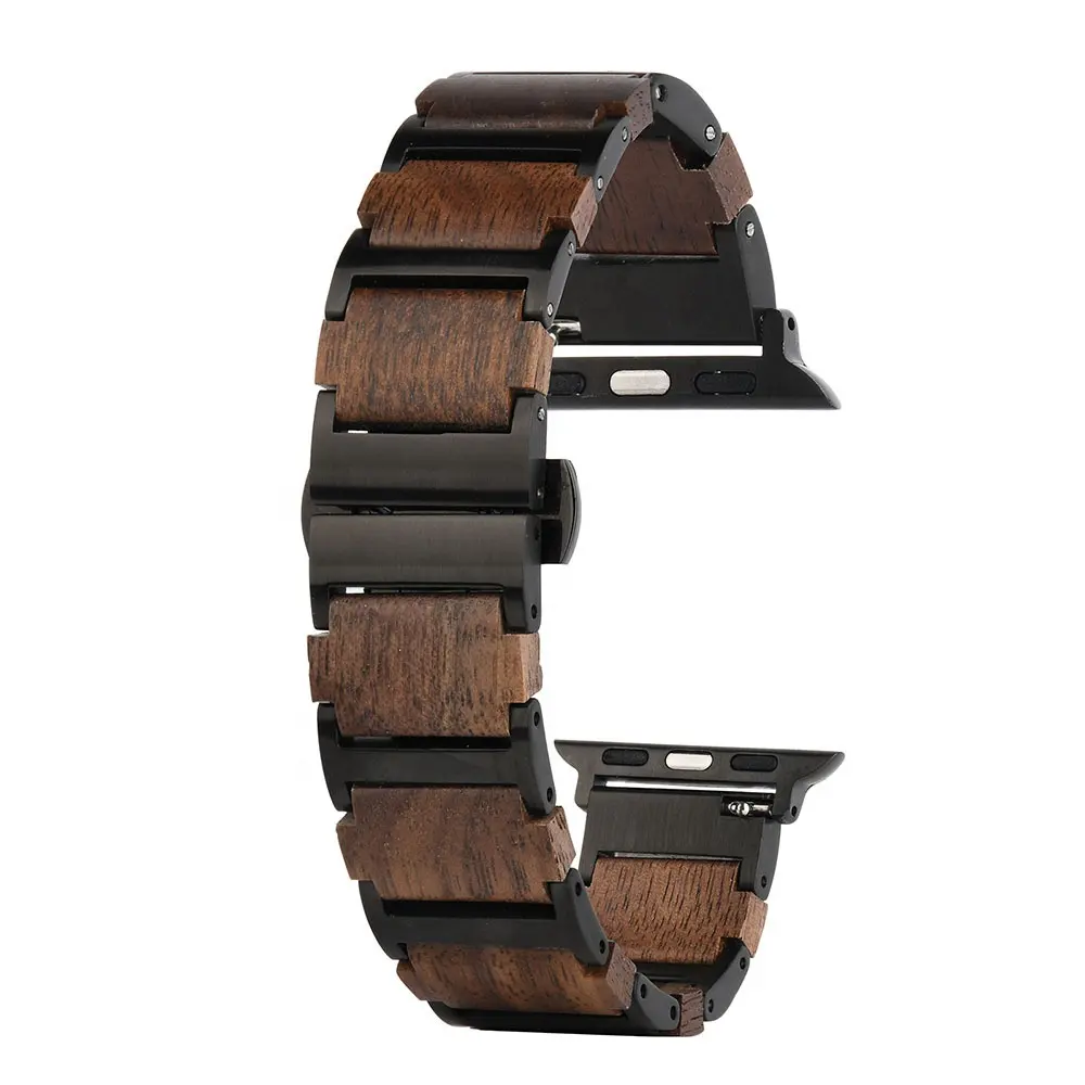 Cinghie per orologi intelligenti all'ingrosso in legno iwatch cinturino in legno di alta qualità in acciaio inossidabile