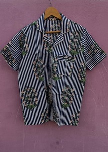 Conjunto de Pijama de Algodón a Rayas Hecho a Mano para Mujer, Estampado Floral, Manga Corta y Pantalones Cortos, Ropa de Dormir, Conjunto de Pijama, Regalo de Navidad - Product Image 2