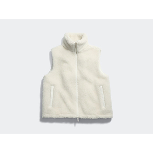 Wholesale Custom <b>Women's</b> Solid Color Warm High Collar Zip Up Sleeveless <b>Sherpa</b> Fleece <b>Gilet</b> Vest - Product Image 1