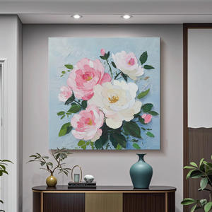 Pintura al Óleo Pintada a Mano <span class=keywords><strong>de</strong></span> Flor <span class=keywords><strong>de</strong></span> Peonía, Lienzo con Marco Metálico, Estilo Moderno y Simple, Textura Tridimensional para Restaurante - Product Image 2