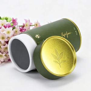 Green Paper Tube with Gold <b>Foil</b> Lid Hot Stamping Design Recyclable Food Storage <b>Container</b> for Tea Coffee - Product Image 1