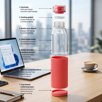 Bouteille d'eau portable en verre avec manchon antidérapant en silicone – Bouteille de boisson sûre pour le bureau, les trajets quotidiens et l'usage domestique idéal