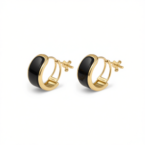 Pendientes Huggie E4803, Chapados en Oro, con Bisel de Ónix, Estilo Clásico, Joyería de Moda Unisex - Product Image 1