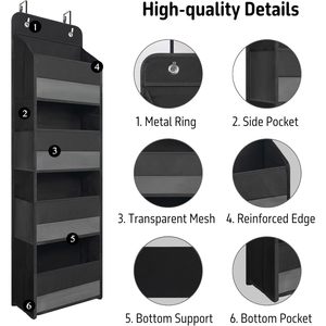 <b>Black</b> Over Door Organizer 33x15x85cm With 4 Clear Pockets For Bathroom Bedroom Closet Storage <b>Hook</b> Type - Product Image 4