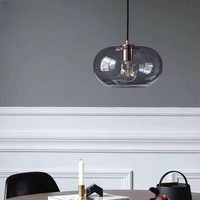 Lampe suspendue LED moderne avec abat-jour en verre, gris fumé, bleu, ambre teinté, lampe suspendue oblongue, hauteur réglable, intensité variable, cadre en fer