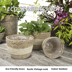 Juego de 3 Macetas de Ratán Estilo Bohemio para Interiores, para Flores y Plantas Verdes, Diseño Rústico, Acabado Natural - Product Image 2
