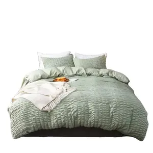 100% Polyester 3 Piece Cao Cấp Seersucker Microfiber Duvet Cover Set Sage Nữ Hoàng