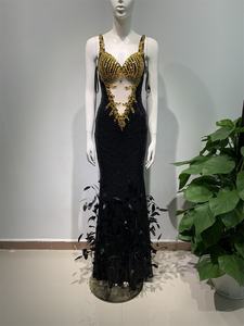 الماس الفاخر اللامع يرى من خلال مثير أسود احتفال حفلة عيد ميلاد ملهى ليلي أنيق مناسبة رسمية طويلة Dres - Product Image 3