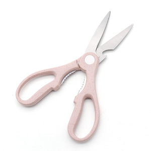Kitchen Scissor Stainless Steel Pink Wheat Straw Straight Head Home Use Multi Purpose Food Cutting - Product Image 1