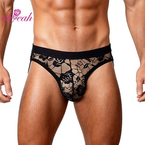 Intimo Sexy Trasparente da <span class=keywords><strong>Uomo</strong></span>, Slip in <span class=keywords><strong>Pizzo</strong></span> Nero con Fascia Elastica, Traspirante, <span class=keywords><strong>Perizoma</strong></span> Maschile - Product Image 1