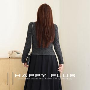Happy Plus – Cardigan tricoté à manches longues, col en V, couleur unie, haut grande taille pour femme avec revers N9016 - Product Image 3