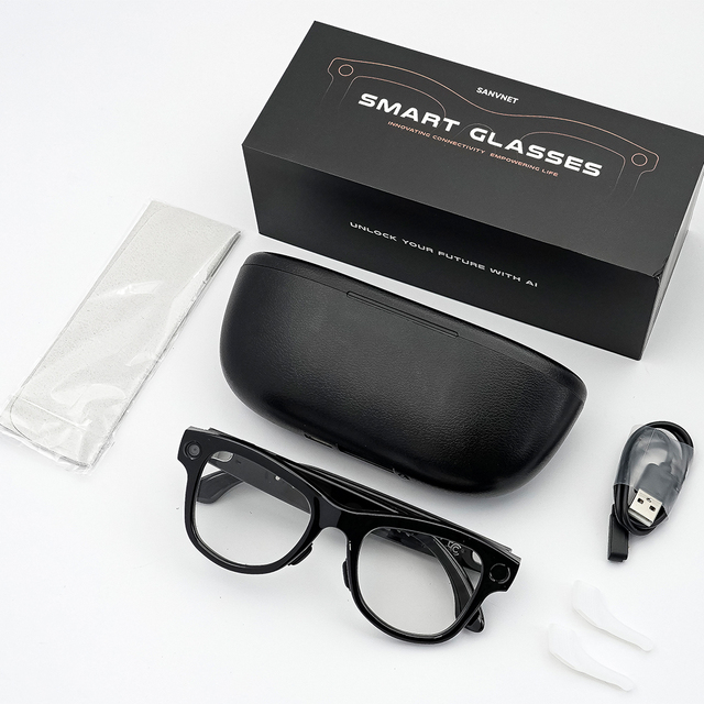 2026 SNT GS5 Max Dual Lenses Smart Glasses 8MP Camera AI Translation Smart Wearable Headset with Black Charging Case