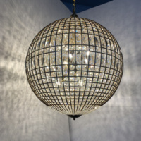 Lustre sphérique en cristal vintage de 24 pouces de largeur, design de ferme, lampes pendantes à boule, fabrication en usine
