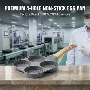 4 Hole Frying Pan Non-stick Maifan Stone Egg Pancake Maker with Wooden Handle Four-cup Omelet Pan for Breakfast Burger Ham - Product Image 6
