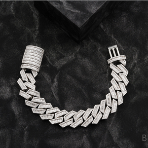 Bracelet cubain de luxe en diamant CVD VVS cultivé en laboratoire, double rangée de baguettes, or blanc massif 10K 14K, Inde - Product Image 1