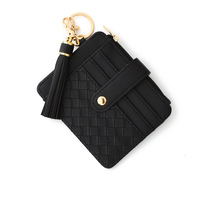Dompet Kartu Kulit PU Logo Kustom Wanita, Gantungan Kunci Gelang Manik Silikon, Dompet Koin Mini Clutch