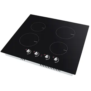 Fogão de indução com placa de vidro preto para fogão elétrico China CE CB Certificado embutido Utensílios de cozinha 4 queimadores