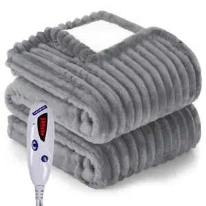 Soft Ribbed Flannel to Sherpa Heated Blanket with 6 Heat Settings & 10 Hours Auto-Off Machine Washable Electric Blanket Throw