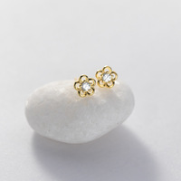 925 Sterling Silber Kleine Blumenform Vergoldete Zirkon-Ohrstecker Feiner Schmuck für Frauen Mädchen