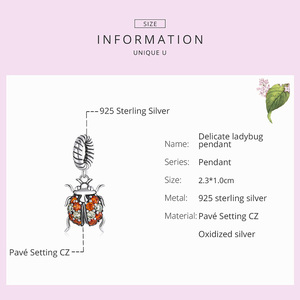 Colgante de Mariquita Delicado de Plata de Ley 925 con Circonita Brillante para Joyería Fina DIY <span class=keywords><strong>en</strong></span> Pulsera o Collar SCC2179 - Product Image 6