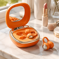 Écouteurs TWS à texture cuir, à clipser sur l'oreille, avec réduction de bruit, commande tactile et étui de chargement Type-C avec miroir