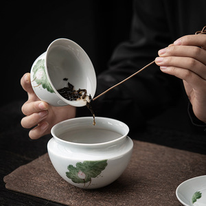 Recipiente de Cerámica Shangyan Pintado a Mano con Diseño de Loto y Tapa para Té Kung Fu, Uso Doméstico y de Oficina, Tazón de Agua de 150 ml - Product Image 2