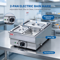 Bain-marie électrique professionnel robuste OUTE 2, en acier inoxydable, pour comptoir, chauffe-plats pour restaurant et cuisine