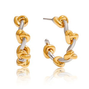 Pendientes de Aro con Nudo en Forma de C, Oro de 18K, Acero Inoxidable, Bloques de Color, Geométricos, para Uso Diario - Product Image 5