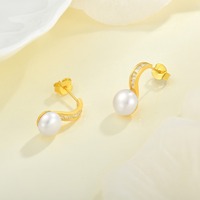 Pendientes de Perlas de Lujo para Novia, Plata de Ley 925 Chapada en Oro, Pendientes Elegantes Hipoalergénicos, Regalo de Joyería para Mujer