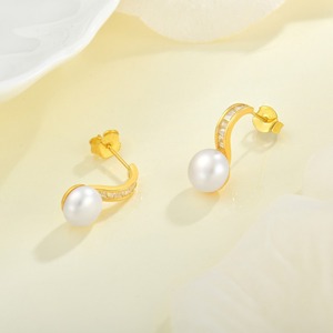 奢华新娘女士珍珠吊坠耳环 925 纯银镀金优雅耳环 防过敏珠宝女士礼物 - Product Image 3