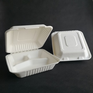 使い捨ての環境にやさしい持ち帰り用コンテナ生分解性サトウキビ紙食品容器クラムシェルでバーガーボックスに行く - Product Image 2