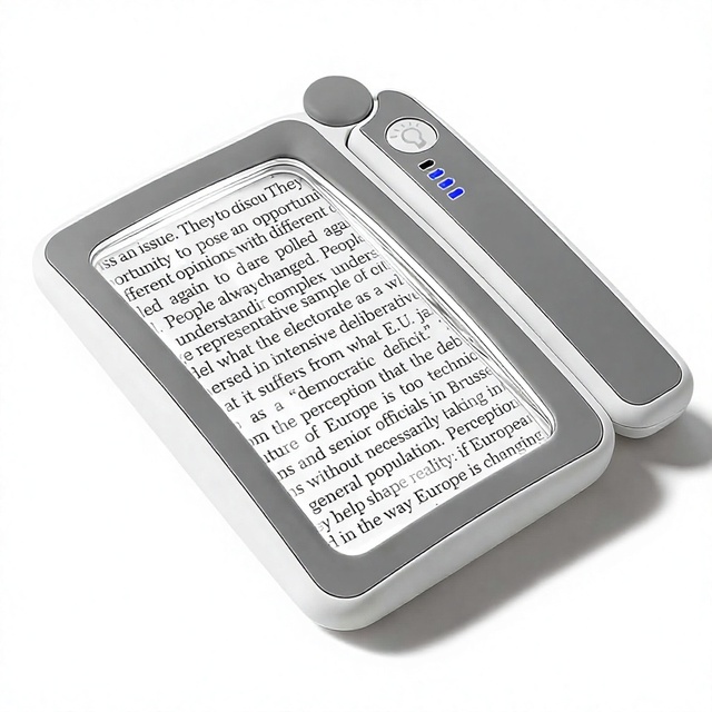 Rechargeable Optical-Grade Acrylic 5X Large Rectangular Page Magnifier 12 Dimmable LEDs Folding Handheld Design for Seniors Low
