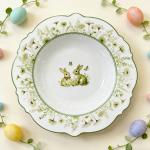Assiette en porcelaine New Bone China, motif <span class=keywords><strong>Prairie</strong></span> <span class=keywords><strong>Verte</strong></span> de Pâques, avec lapin et fleurs sauvages de printemps - Product Image 3
