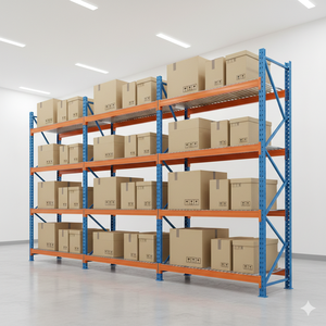 Étagères à longue portée, système de stockage industriel robuste, étagères d'entrepôt en acier réglables, portes empilables à fermeture par loquet - Product Image 1