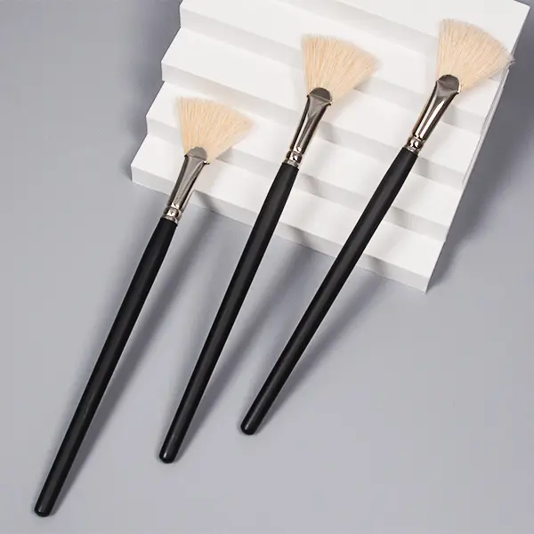 OEM/ODM Custom Logo Boar Bristle Hair Face Makeup Brush Cosmetic Make-Up Brush Fan Brush White Single Facial Makeup For Facial