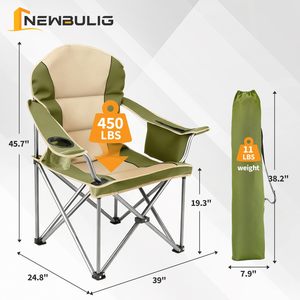 Chaise de camping pliante en acier allié vert, portable, robuste, capacité 500 LBS, écologique, avec porte-gobelets latéraux - Product Image 3