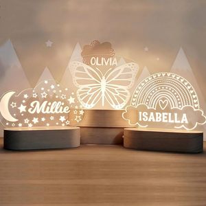 Nome personalizzabile luce notturna simpatici regali personalizzati per bambini nuvola farfalla luna e stelle per le aziende - Product Image 2
