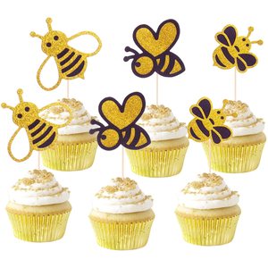 Décoration de Cupcake à paillettes New Bumble <span class=keywords><strong>Bee</strong></span>, Baby <span class=keywords><strong>Bee</strong></span> Gender Reveal Baby Shower Birthday Party Cake Decorations Supplies - Product Image 2