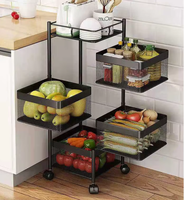 Étagère à légumes et fruits moderne, carrée, rotative, écologique, à quatre niveaux, durable, imperméable, avec roulettes, pour la cuisine domestique