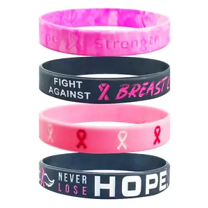 1pc Breast Cancer Awareness Hidden Healing Therapeutic Messages Pink Ribbon Silicone Wristband Rubber Cuff Bracelets