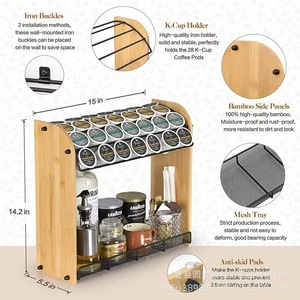 Estante de madera de doble capa para cápsulas de café, organizador de especias de cocina sencillo, estante de almacenamiento y exhibición. - Product Image 4