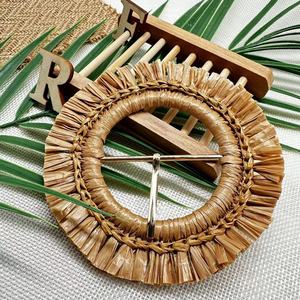 Customized <strong>Raffia</strong> Grass Covered <strong>Belt</strong> Buckle Adjustment Ring Metal Buckle for Woman <strong>Belt</strong> - Product Image 3