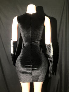 Diamantes de imitación cumpleaños boda invitado terciopelo vestido señora Sexy borla cena noche graduación Mini vestido mujeres Club fiesta traje - Product Image 6