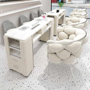 Table de manucure professionnelle avec collecteur de poussière et plateau en marbre |   Ensemble de meubles de salon de luxe pour les techniciennes en manucure - Product Image 1
