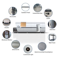 Maison conteneur préfabriquée 2 chambres type capsule spatiale avec cuisine modulaire, prête à l'emploi, structure en acier moderne