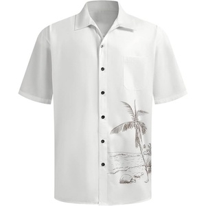 <b>Men's</b> Custom Logo Breathable ODM Stand Collar Causal Short Sleeves 100% Cotton <b>Silk</b> Screen Printed Summer Beach Vacation <b>Shirts</b> - Product Image 1
