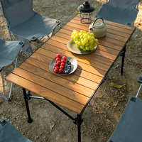 HISPEED table de camping plateau en acier inoxydable table de camping pliable à roulettes tables en aluminium à grain de bois