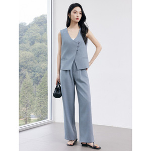 Grey Sleeveless Suit Vest And Wide Leg Pants Set For Women Breathable Office Lady Business Casual Work Commute Two Piece Outfit - Product Image 2